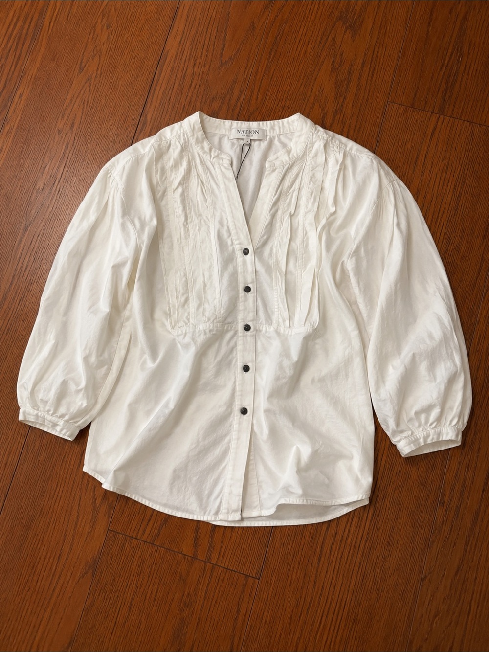 NATION Los Angeles White Pintuck Button-Front Blouse Sz L